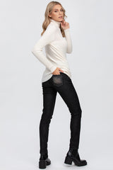 BLACK JEGGINGS | Fitted Jeggings in Black Denim with Application